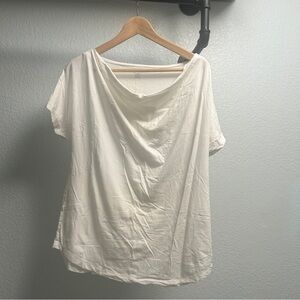 Lands’ End Scoop Neck Blouse Women’s Size Medium Cream Short Sleeve Top